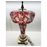 BEAUTIFUL LEAD CRYSTAL RUBY GLASS LAMP 22"H
