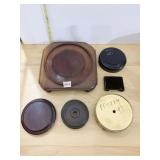 LARGE WOOD BASE AND OTHER BASES INCLUDING ONE