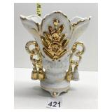 WHITE W/ GOLD TRIMMED FLOWER VASE SLIGHT FLAKING