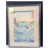 WOODBLOCK PRINT "ROUGH SEA AT NARUTO IN AWA
