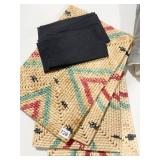 FOUR WOVEN PLACEMATS AND FOUR BLACK NAPKINS