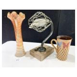 CARNIVAL GLASS VASE 12 INCHES HIGH, BUTTERFLY