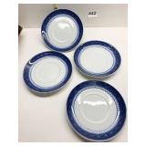 SET OF FOUR BLUE CANTON TEACUP SAUCERS VISTA