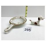 BOBBLE HEAD SPOTTED PUPPY AND PORCELAIN TEACUP