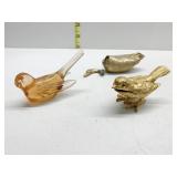 ORANGE GLASS BIRD, METAL BIRD TRINKET FIGURE AND