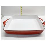 RED ENAMEL BAKING DISH WITH HANDLES