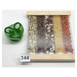 SMALL GREEN PINCHED GLASS BUD VASE AND NATURES