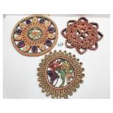 THREE WICKER BRAIDED TRIVETS