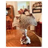 PORCELAIN LAMP W/ APPLIED FLOWERS 22" H X 14" W