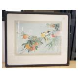 30X25 ASIAN WATERCOLOR, BIRDS ON BRANCH, SIGNED