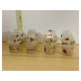 8 TEA LIGHT CANDLE HOLDERS WITH GLASS SHADES,