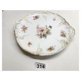 SERVING PLATE WITH GOLD ENAMELED PAINTING ON RIM