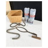 WOVEN BASKET WITH HANDLE, COOLING TOWELS, ETC.