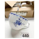 VISTA ALEGRE SIX BLUE FLORAL TEACUPS IN OB