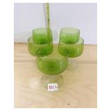 5 MATCHING GREEN GLASS STEMMED WINE GLASSES