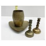 SARNA BRASS BASKET, TRAY AND CANDLESTICKS