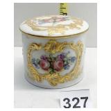 GOLD ENAMEL PAINTED FLORAL DISH WITH LID