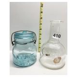 BLUE ATLAS PINT GLASS JAR W/LID AND COLAVITA