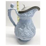 RARE FIND MOLDED BLUE STONEWARE CROCKER FARM