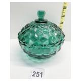 EMERALD GREEN FACETED CANDY DISH W/LID