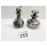 TWO VINTAGE ART NUVEAU OVERLAY PERFUME BOTTLES