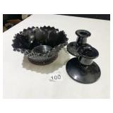 BLACK AMETHYST BULL AND CANDLESTICKS
