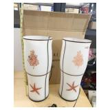 PAIR OF CYLINDER GLASS SEASHELL THEMED TABLE