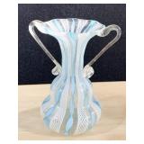 MURANO GLASS 4.5" H DOUBLE HANDLED VASE WHITE AND