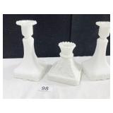 SQUARE BASE MILK GLASS CANDLE STICKS