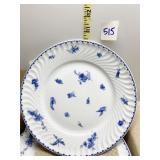SEVEN BLUE BIRD PATTERN DESSERT PLATES