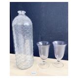DECORATIVE JUG WITH WIRE, 2 BUBBLE GLASSES