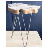 CYPRESS WOOD TOP TABLE WITH IRON BASE 20"H X 15"W