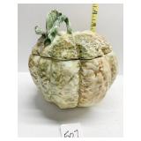 HAND GLAZED POTTERY PUMPKIN COVERED CANDY