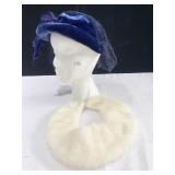 BLUE VELVET HAT AND FUR COLLAR GENETTI MINK SHOP