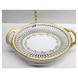 GOLD TRIMMED RETICULATED SERVING BOWL MADE IN
