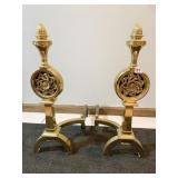 BRASS ORNATE FIREPLACE ANDIRONS