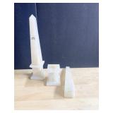 EGYPTIAN OBELISH PAIR, WHITE CARRARA, MARLBE BASE