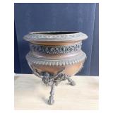 COPPER PLANTER, 3 FOOTED HOOF SHAPED, FACE WITH