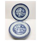 TWO HAND PAINTED VINTAGE BLUE & WHITE PLATES