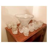 CRYSTAL PUNCH BOWL AND CUPS