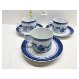 BLUE CANTON PATTERN MOTTAHEDEH CUPS AND SAUCERS