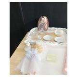 BARBIE DOLL STYLE WHITE TRAY, CANDLE HOLDERS PINK