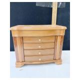 WOOD JEWELRY CHEST W/ LIFT TOP AND 4 PULL OUT