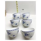 SIX VISTA ALEGRE BLUE FLORAL TEACUPS IN OB