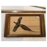 LACQUERED CARVED PHEASANT RELIEF ON WOOD TRAY