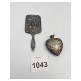 STERLING HEART SHAPE PERFUME BOTTLE AND SM.