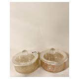 TWO COVERED DRESSER BOXES WITH FROSTED PINK SATIN