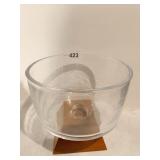 WOOD BASE TWIST ON GLASS TOP CENTERPIECE BOWL