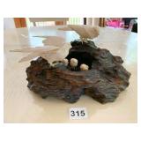 CARVED IRON BIRDS ON PERCH W/ BABIES 9" X 7"