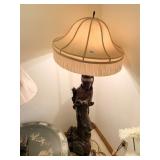 64" H VINTAGE CHINESE CARVED BASE FLOOR LAMP W/